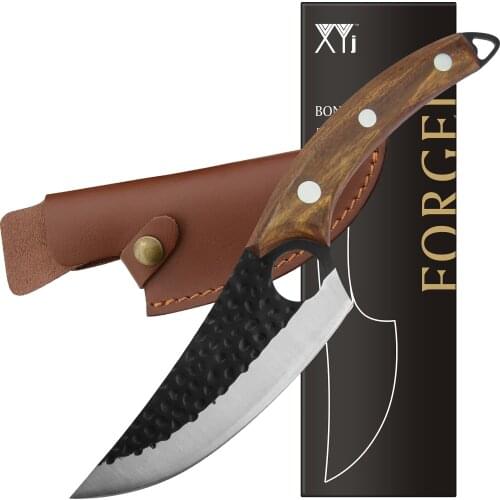 XYJ Portable Hunting Knife With Leather Sheath Whetstone 4mm Thick Finger Hole Blade Ultra Sharp Fixed Camping Survival Knives