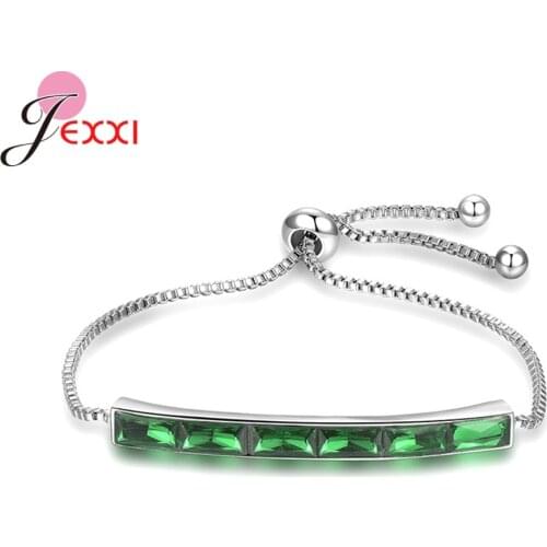 925 Sterling Silver Jewelry Sparkling Baguette Cubic Zirconia with Extender Chain Charm Bracelet Women Wedding Decoration