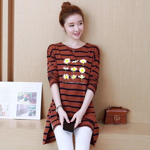 Striped Cotton Plus Size Oversized Long Sleeve Top Korean Fashion WomenS T-Shirt Female Vintage Clothing Blouses 2021 Kawaii