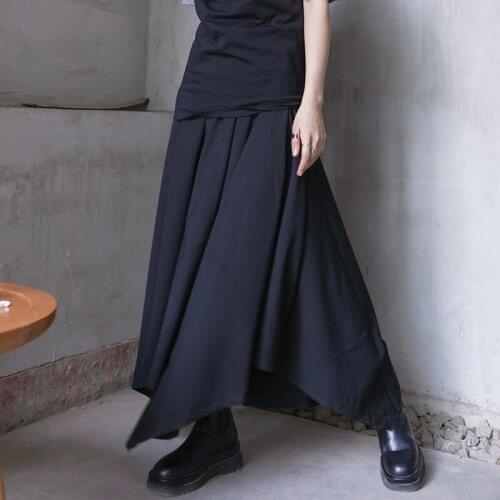 Womens new dark Yamamoto style irregular skirt loose large size design wide leg pants