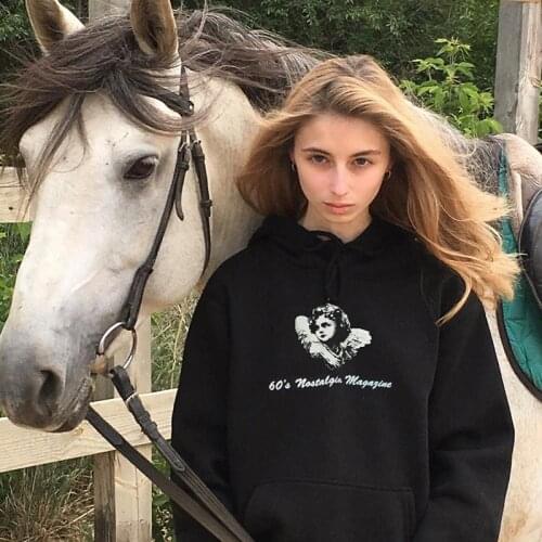 B-TOTO American Retro Black Angel Print Sweater Women Loose Spring And Autumn Tide Ins Hoodie European And American Streets