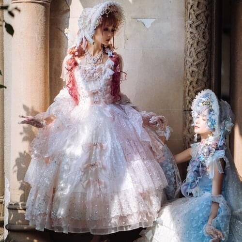 2021 new kawaii girl gothic lolita cos Princess tea party sweet lolita dress retro lace luxury twinkling printing dress