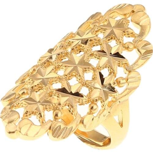Dubai Golden Ring Gold Color Engagement Adjustable Size Finger Ring for Ethiopian African Design Jewelry