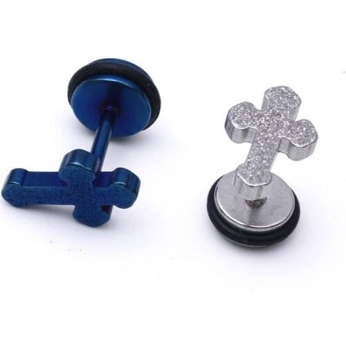 1pcs stainless steel Grind arenaceous cross stud earring Men Women Fake Ear Plugs Faux Earring Stretchers plug earrings piercing