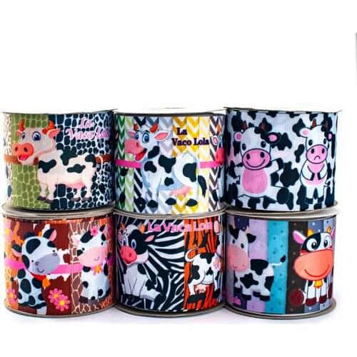 10Yards 25mm/38mm/50mm/75mm Cartoon Cow Animals Grosgrain/Satin Ribbon Party Decorations 200516