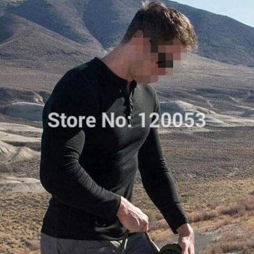 100% Australia Merino Wool Mens Long Sleeve T Shirt, Merino Wool Jersey Long Sleeve, Stand Collar, With Placket