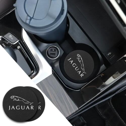 2Pcs Car Cup Mat PU Leather Auto Cup Slot Non-Slip Coaster For Jaguar XEL F-TYPE XFL F-PACE E-PACE I-PACE XF