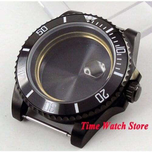 BLIGER 40mm PVD coated watch case fit ETA 2836 Miyota 8215 movement Black ceramic bezel sapphire glass for SUB mens watch C24
