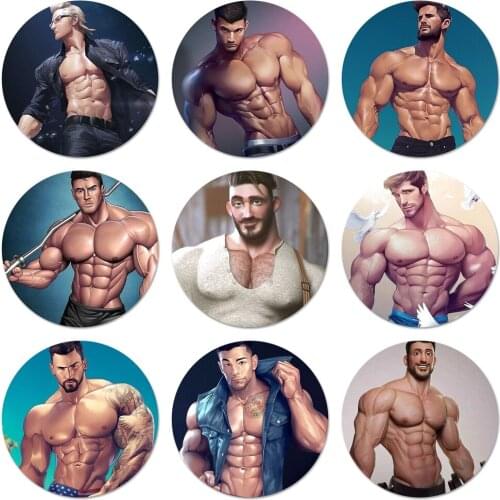58mm Dark comic sexy fitness muscle men gay Icons Pins Badge Decoration Brooches Metal Badges For Clothes Backpack Decoration