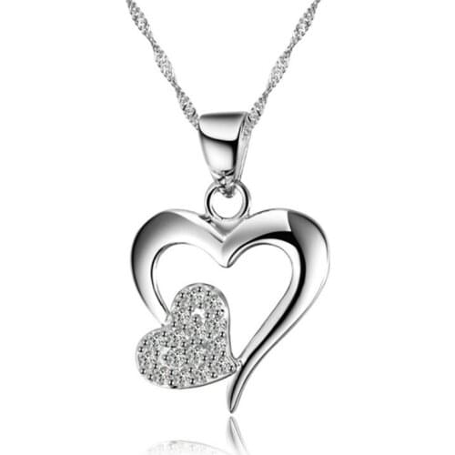 925 Sterling Silver Heart In Heart Pendant Necklace For Women Necklaces New Year Mothers Day Gift Wholesale