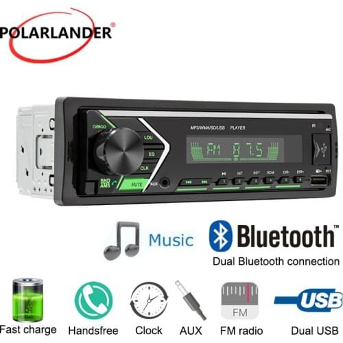 1 Din 12V MP3 Car Radio 2 RCA Outputs Dual Bluetooth Hands-free 4.0 Card Remote Control Audio Source Copy TF FM 2SUD 12V 60Wx4