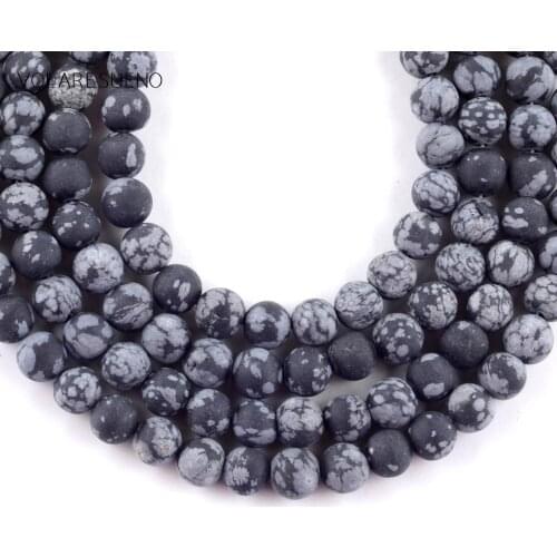 Natural Dull Polish Matter Black Snowflake Jaspers Round Beads Spacer Loose Beads For Jewelry Making 4mm-12mm Diy Bracelet 15"