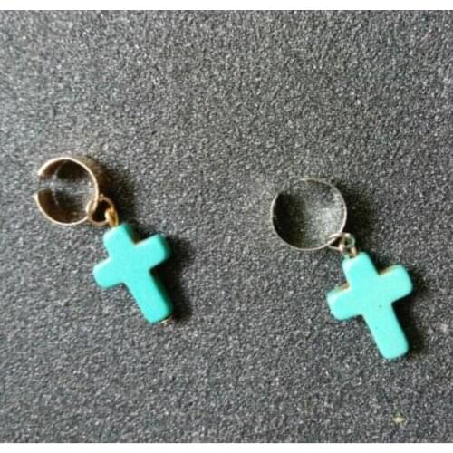 Ex221 Fashion Vintage Blue color stone Geometric cross No ear hole ear clip Womens Jewelry Accessories 1pcs