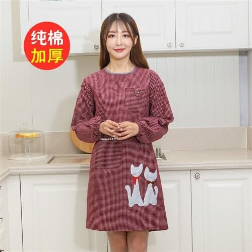 Apron Household Kitchen Cotton Womens Long Sleeve Fashion Waterproof and Oilproof Mens Anti-dressing Workwear
