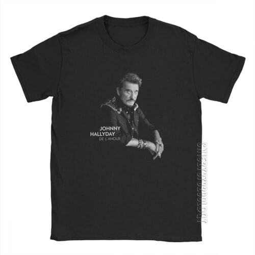 Men Johnny Hallyday T-Shirt France Mucisian Fashion Crewneck Male Tshirt Tops Pure Cotton Basic Tees Summer T Shirt Plus Size