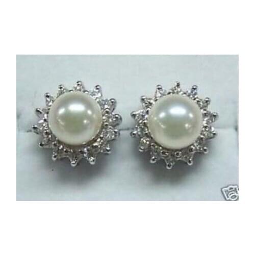 Good >>>> new hot 8-9mm White Akoya Pearl Earring St ud AAA