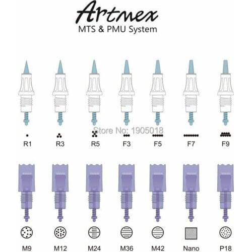 50pcs mix digital permanent makeup tattoo Dr pen Artmex V3/V6/V8 needles R1/R3/R5/3F/5F/7F/9F Tattoo eyebrow Needle Cartridge