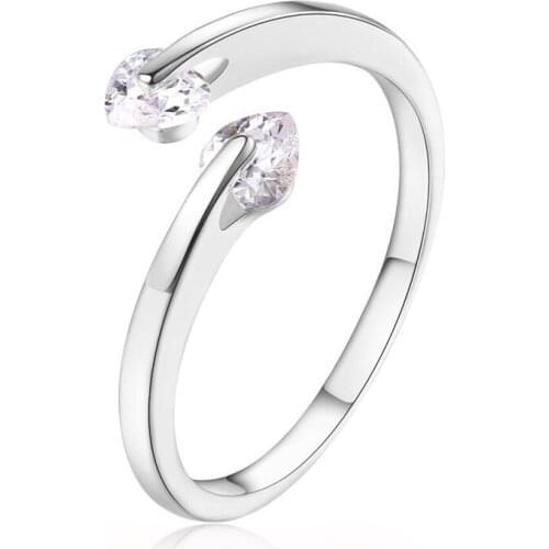 Wholesale 12pcs Double Heart Crystal Zirconia Rings Rose Gold Color Resizable Opened Rings Fashion Jewelry Gift For Women