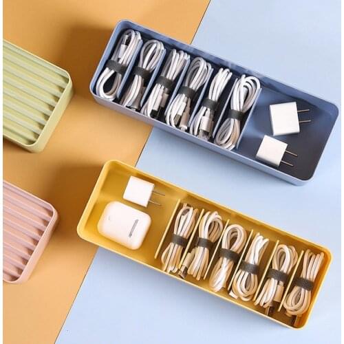 Data Cable Storage Box Divided Grid Dustproof Desktop Charger Power Cord Management Box for Office