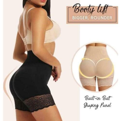 Anti-Chafing Ice Silks Thigh Saver Lace High Waist Tummy Control Hips Up Shapewear Panty H9