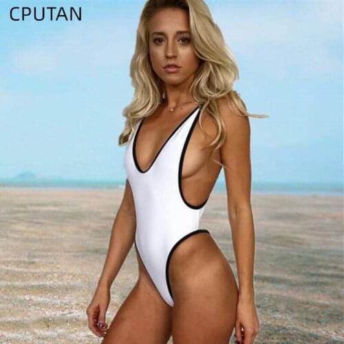 Sexy Swimsuit Women One Peice Swimwear Deep V Neck Bodysuit Solid Monokini Backlees Sling Bikini Summer 2021 Bathing Suit