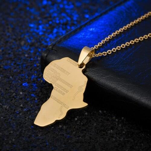 2018 Fashion Punk Africa Necklace Gift Gold Color Pendant & Chain African Map Men/Women Trendy Stainless Steel Jewelry