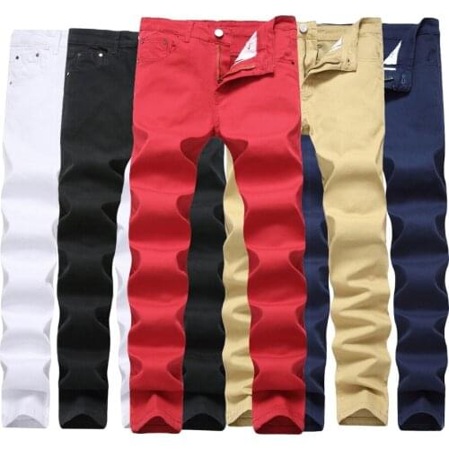 Plus size Casual Design Men denim pants Cotton Slim Pant Straight Trousers Fashion Business Solid Khaki Black Pants Men 28-42