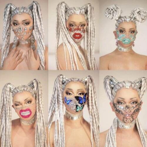 Women Men Sparkling Rhinestone Pearls Party Masks Nightclub Prom Crystal Face Decoration Club Singer Dancer Stage Accessories