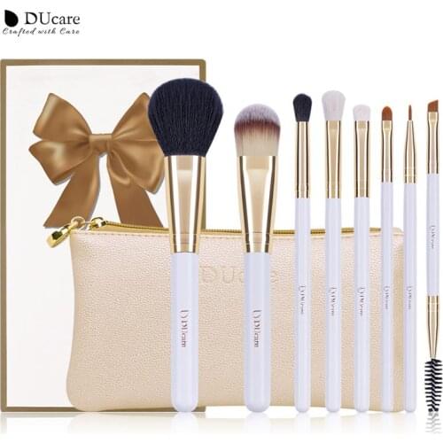 DUcare 8 pieces White Gold Professional Make up Brushes Eye Blending Eyebrow Highlight Foundation Eye Pencil Makeup Brush Kit