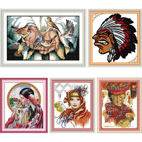 Cross Stitch Kits Stamped The Indians Fabric Patterns 11CT 14CT Printed Counted Decor DMC Thread Craft Embroidery Needlework Set