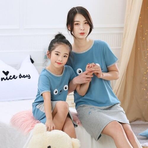 100% Cotton Girls Nightgown Suit Childrens Summer Nightdress Baby Girls Home Clothes Mother Kids Night dress Girl Sleepwear