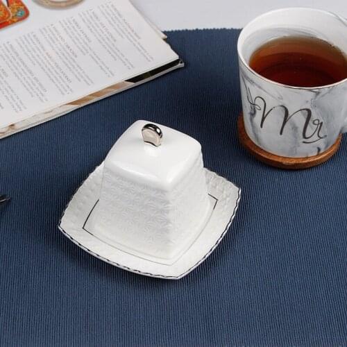 Solid White Relief Square Butter Plate With Cover Snack Tray Fruit Plates