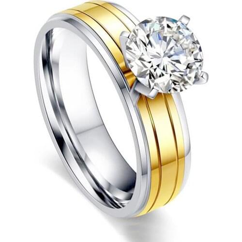 Wholesale Wedding Engagement Charm Fashion Round Rings for Women Gold Color White CZ Lady Zircon Ring