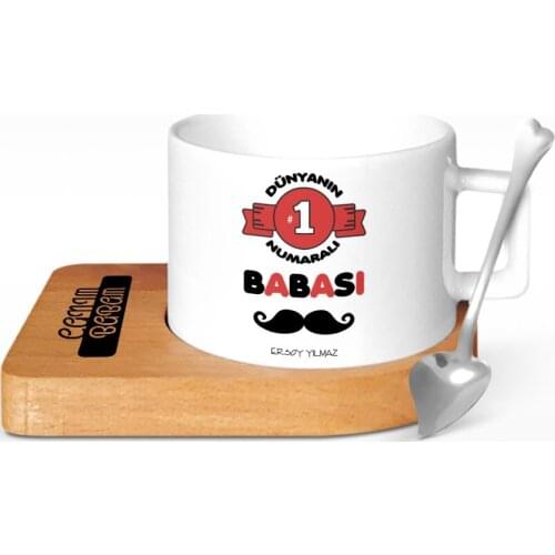 Personalized World 1 Number Father Design Wood Altlıklı Ceramic Cup-1