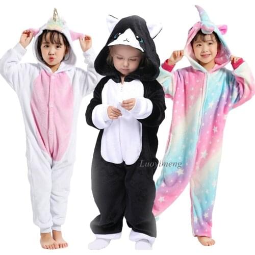 Girls Clothes Kids Gold Horn Unicorn Pajamas Kigurumi Cartoon Animal Pink Licorne Onesie Sleepers Boy Halloween Costume Jumpsuit
