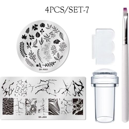 4pcs/Set Nail Stamping Plates Geometry Lace Flower Leaves with Jelly Stamper Scraper Sponge Nail Art Image Plate Tools