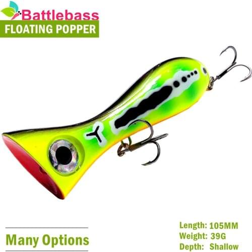 BATTLEBASS Big Game Lure 105mm 39g New Popper Fishing Lures Top Water Hard Bait 3D Eyes Big Mouth Popper Lure With VMC HOOK