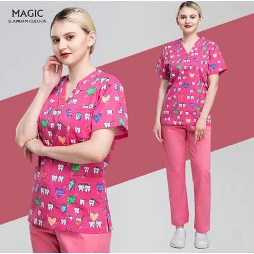 Beauty Salon Work Uniforms Short-sleeve Health Services Working Shirt Tops Summer Pet Scrubs Costume Women Nurse Medical Clothes