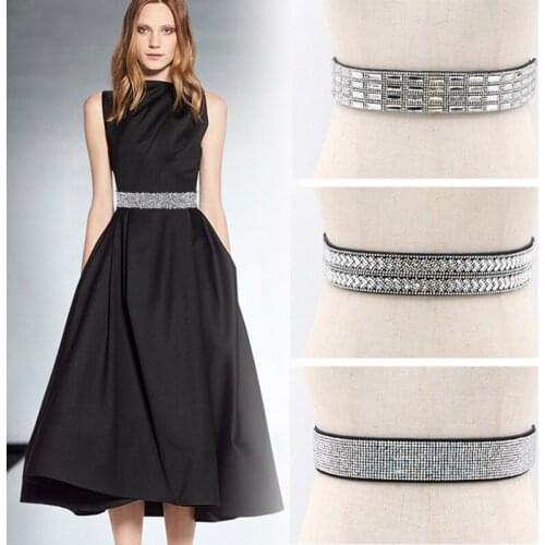 2021 Woman Waist Belt Fashion Shiny Belt Handmade Rhinestone Inlaid Elastic For Female Dresses Coat Shirt Wide Waistband Sashes