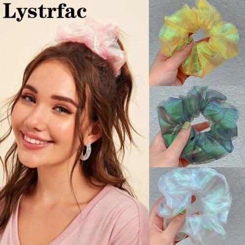 Lystrfac Sweet Clear Mesh Scrunchie for Women Girls Rubber Band Headwear Bling Solid Elastic Hair Tie Female Hair Accessories