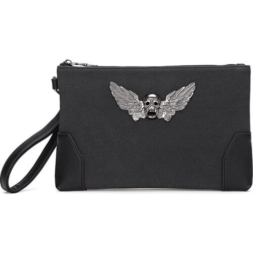 Luxury Men Skull Clutch Bags Leather Envelope Long Purse Money Bag Business Wristlet Phone Wallet Male Casual Handy Bag For IPAD