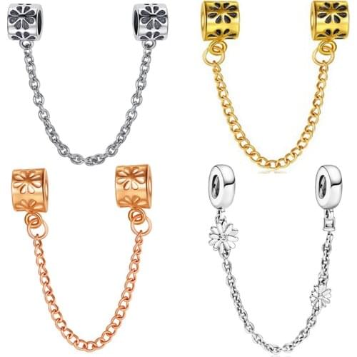 Rose Gold Silver Color Daisy Safety Chain Beads DIY Jewelry for Women Fit Original Pan Daisies Stopper Charms Bracelet Accessory