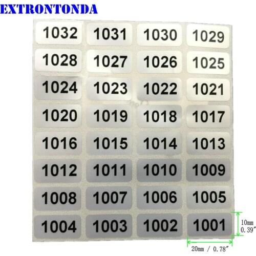 1000 Silver Consecutive Number Labels 1001 to 2000 Inventory Stickers Waterproof 20x10mm Small Size