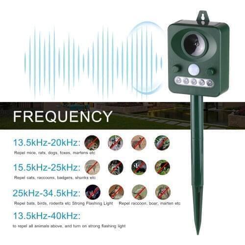 Animal Repeller Solar Power Ultrasonic Animal Repellent Dog Cat Deterrent Bird Pigeon Squirrel Scarer for Garden Pest Control