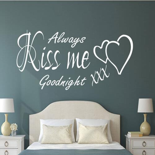 Always Kiss Me Goodnight Love Quote Wall Sticker Vinyl Art Home Decor Bedroom Couple Room Marriage Room Wall Decals Murals 4626