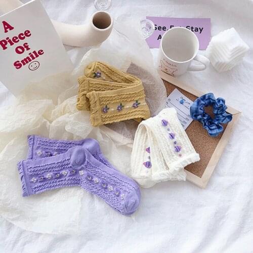 Korean Fresh Floral Planet Funny Socks College Style Art Lace Cute Socks Women Candy Color Sokken Skarpetki Calcetines Mujer