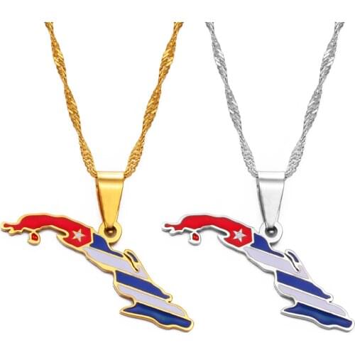 Fashion Vintage Cuba Map Flag Metal Pendant Necklaces for Women Map of Cuban Charm Silver Gold Color Jewelry Gifts Accessries