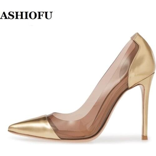 ASHIOFU 2020 Handmade Womens Stiletto High Heels Pumps PVC Transparent Party Prom Shoes Sexy Evening Club Fashion Court Shoes