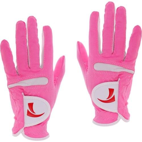 1 Pair Women Golf Glove Super Fiber Cloth Non-slip Breathable Pink 4 Sizes