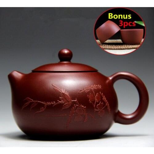 170ml Bouns 3 Cups Ceramic Purple Clay Tea Set Handmade Kung Fu Set Chinese Yixing Tea Pot Purple Sand Teapots Porcelain Kettle